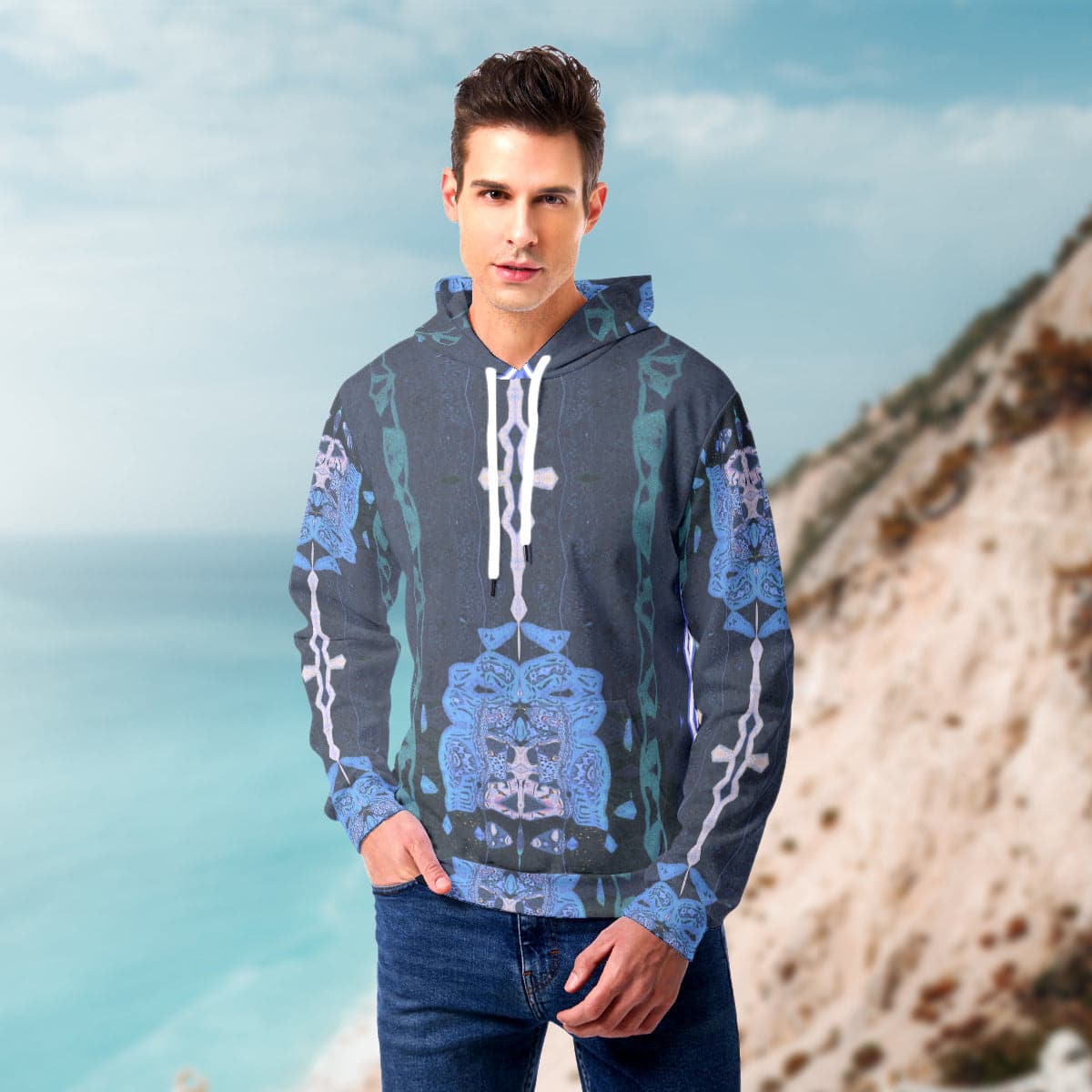 Blue in Blue Fantasy Men's Hoodie With Double-sides Print Hood, by Sensus Studio Design