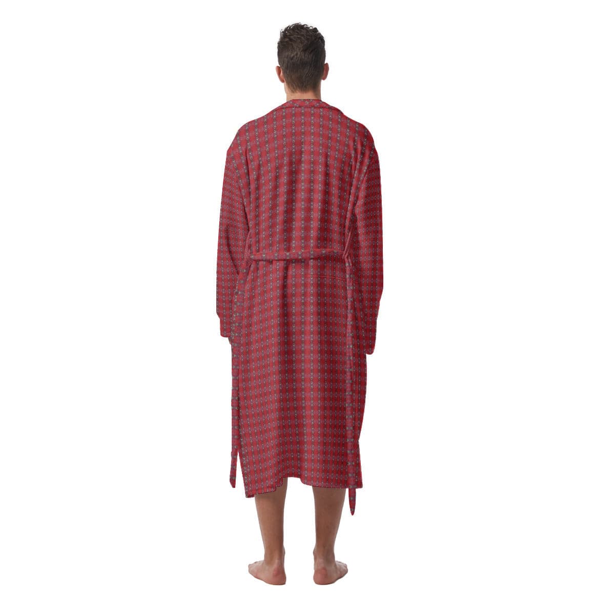 Wine Red Fine Striped pattern Men's Heavy Fleece (Bath) Robe, by Sensus Studio Design