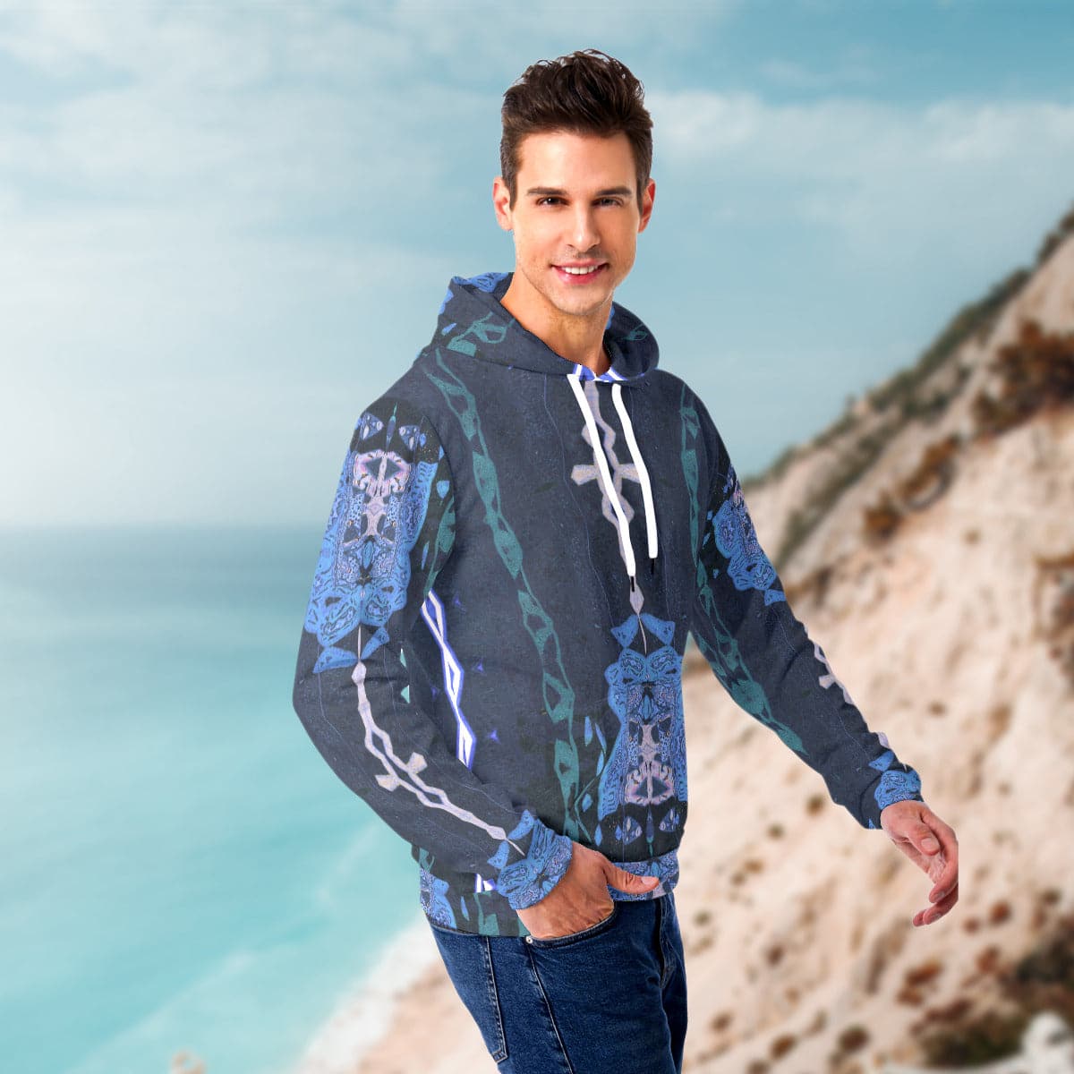 Blue in Blue Fantasy Men's Hoodie With Double-sides Print Hood, by Sensus Studio Design