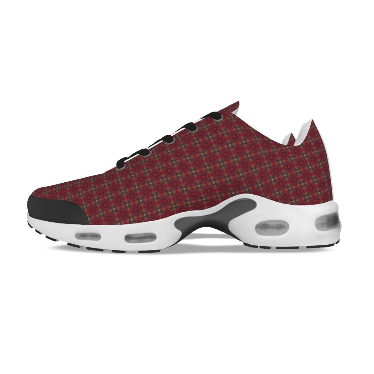 Wine Red and Olive green tartan pattern Men's Air Cushion Sports Shoes, by Sensus Studio Design