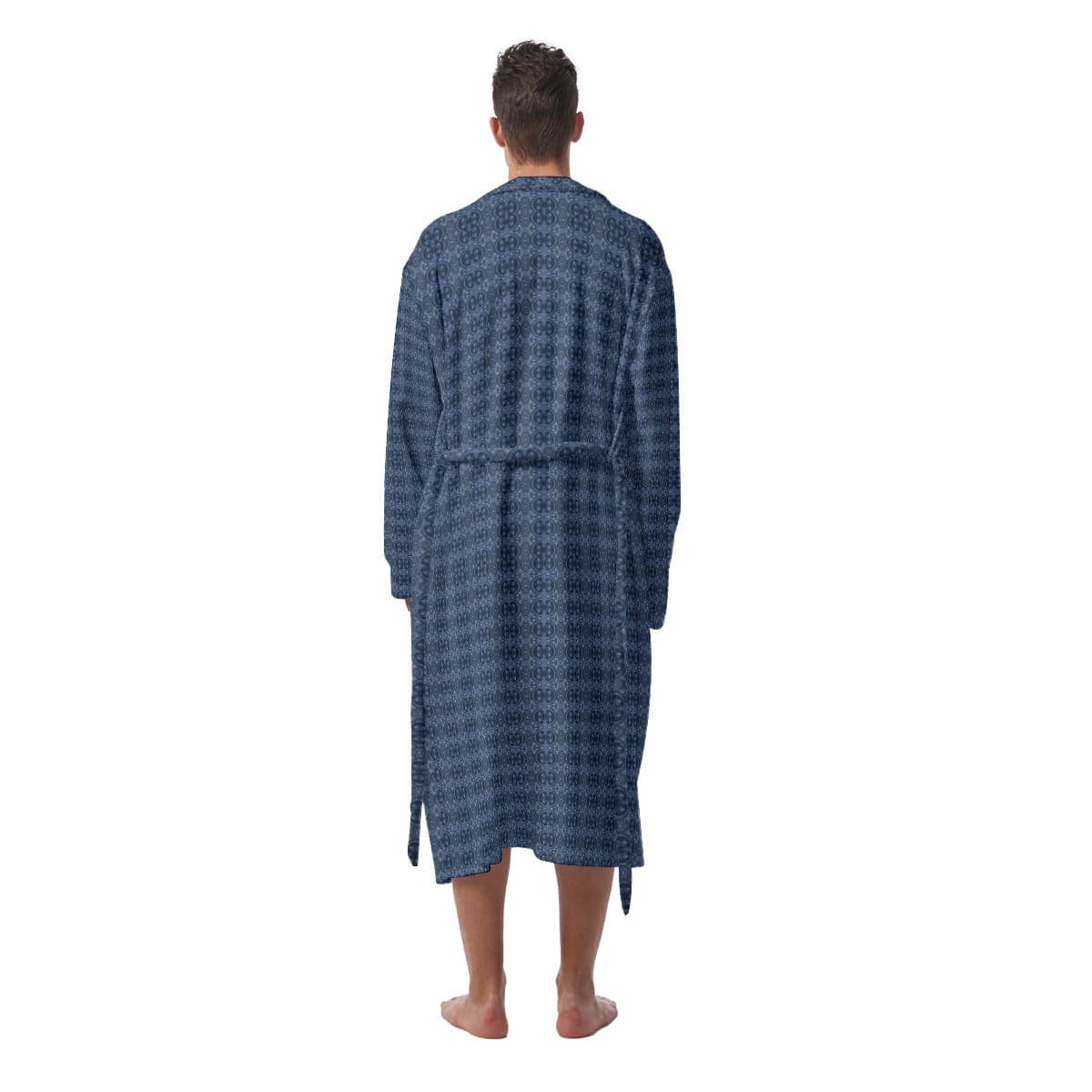 Jupiter Blue Patterned Stylish  Men's Heavy Fleece (Bath) Robe, by Sensus Studio Design