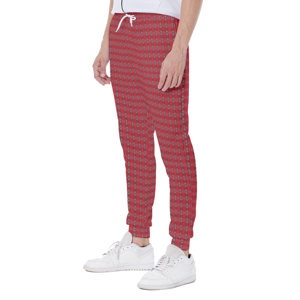 Wine Red and Olive Green patterned Men's Sports and activity Sweatpants, by Sensus Studio Design