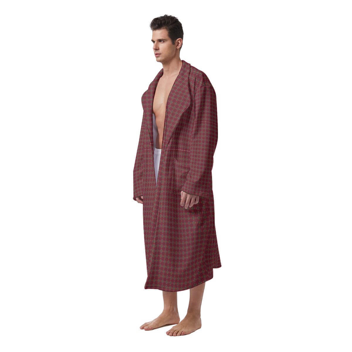 Wine red patterned Men's Heavy Fleece Robe, by Sensus Studio Design