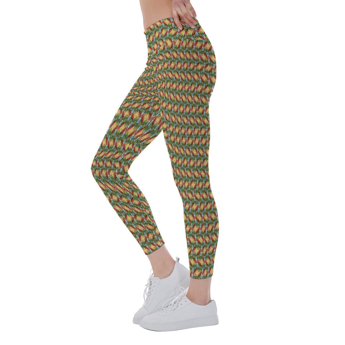 Red Yellow and Green patterned Women's Yoga Leggings, by Sensus Studio Design