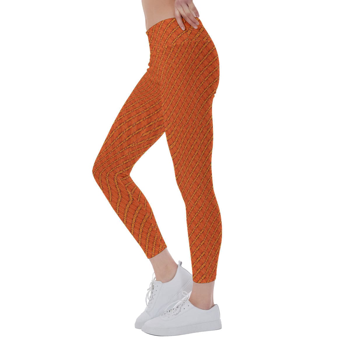 Orange Striped patterned Women's Yoga Leggings, by Sensus Studio Design