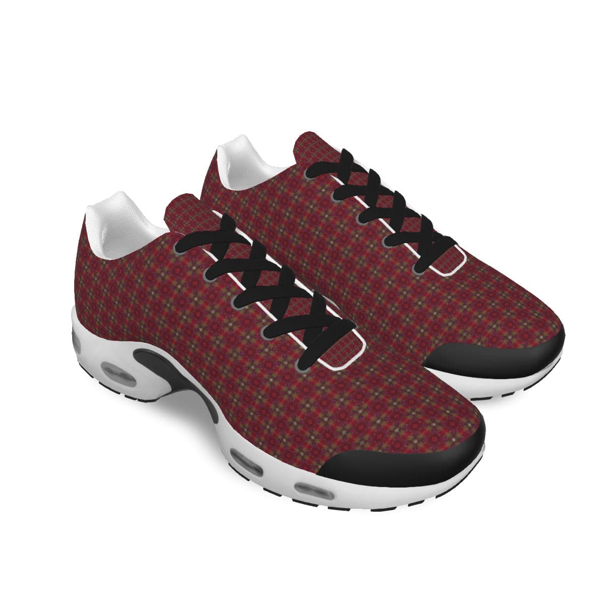 Wine Red and Olive green tartan pattern Men's Air Cushion Sports Shoes, by Sensus Studio Design