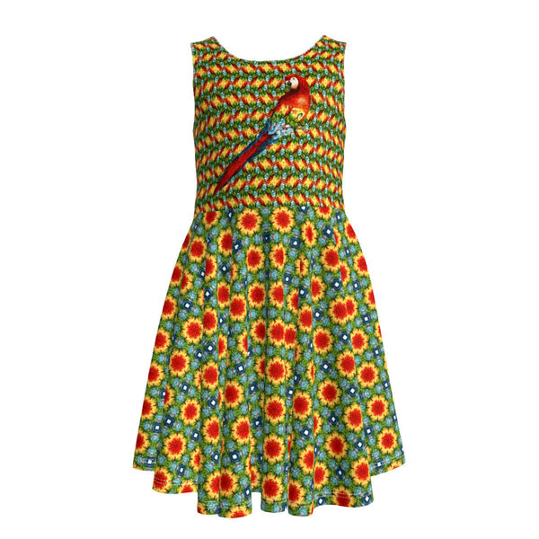 Red, yellow, blue and green Parrot,  Kid's Sleeveless Vest Dress, by Sensus Studio Design