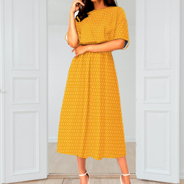 Yellow Buttercup fine patternd trendy 2022  Women's Elastic Waist Dress, by Sensus Studio Design