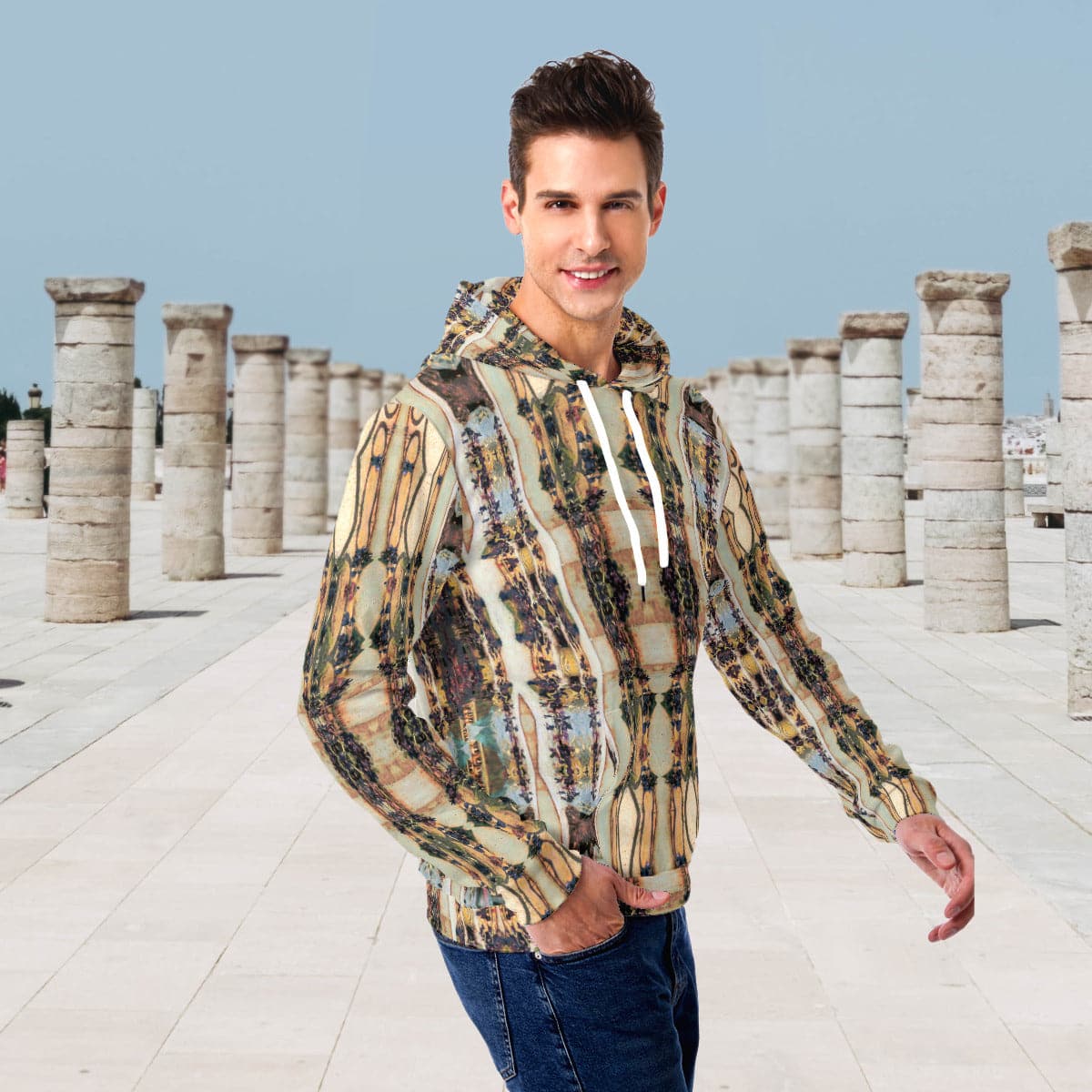 Sand and Green Fantasy pillars,  Men's Hoodie With Double-sides Print Hood, by Sensus Studio Design