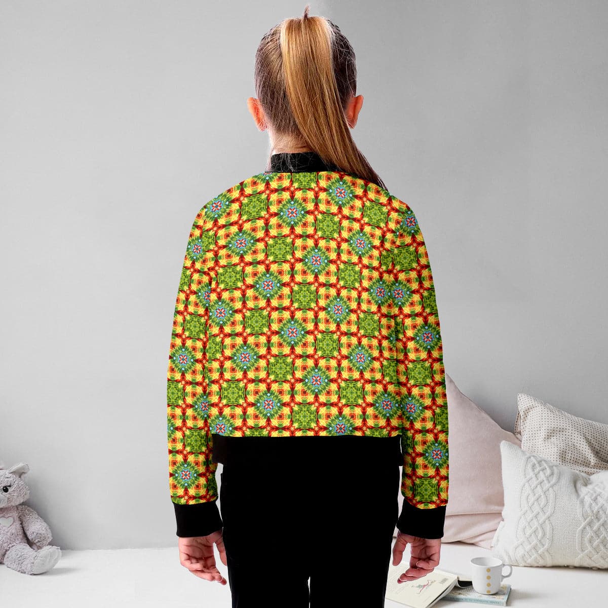 Yellow red blue and green patterned  Kid's Bomber Jacket, by Sensus Studio Design
