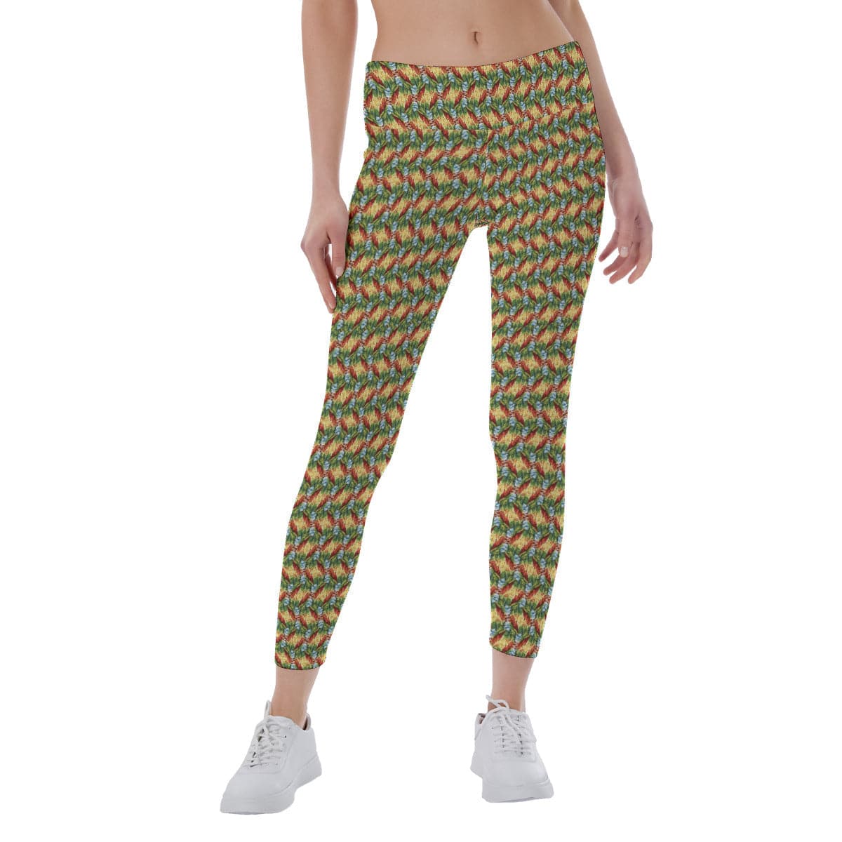 Red Yellow and Green patterned Women's Yoga Leggings, by Sensus Studio Design