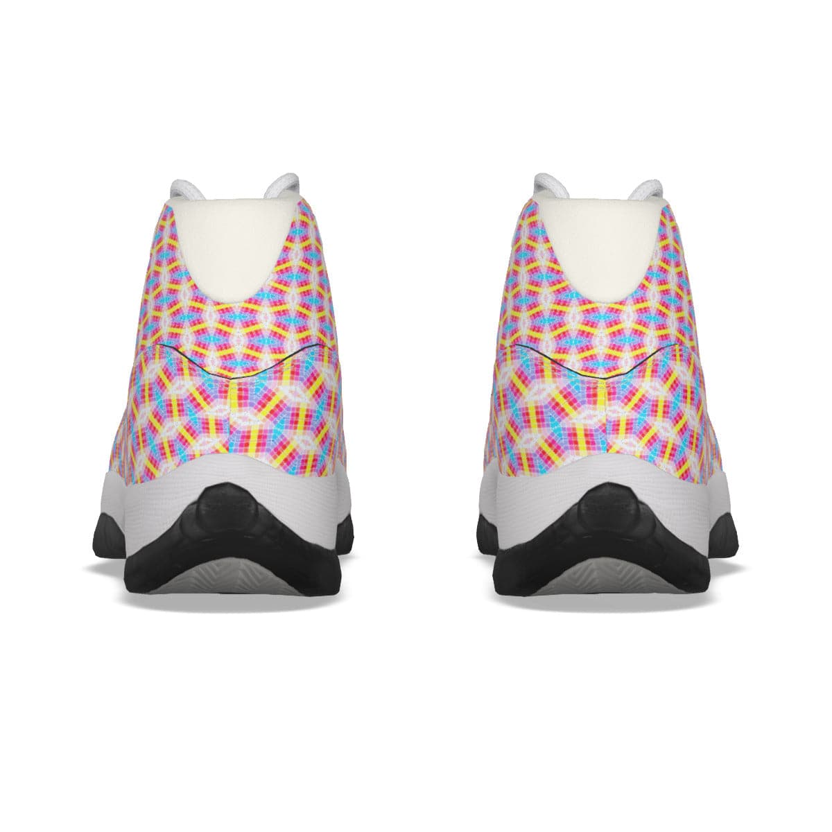 High Top Basketball Shoes with Orange Yellow and Blue Pattern for Men by Sensus Studio Design