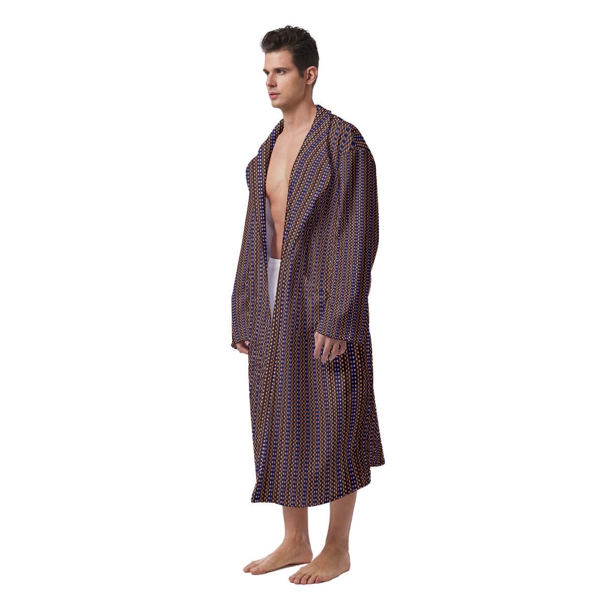 Brown and Purle striped pattern Stylish  Men's Heavy Fleece (Bath) Robe, by Sensus Studio Design