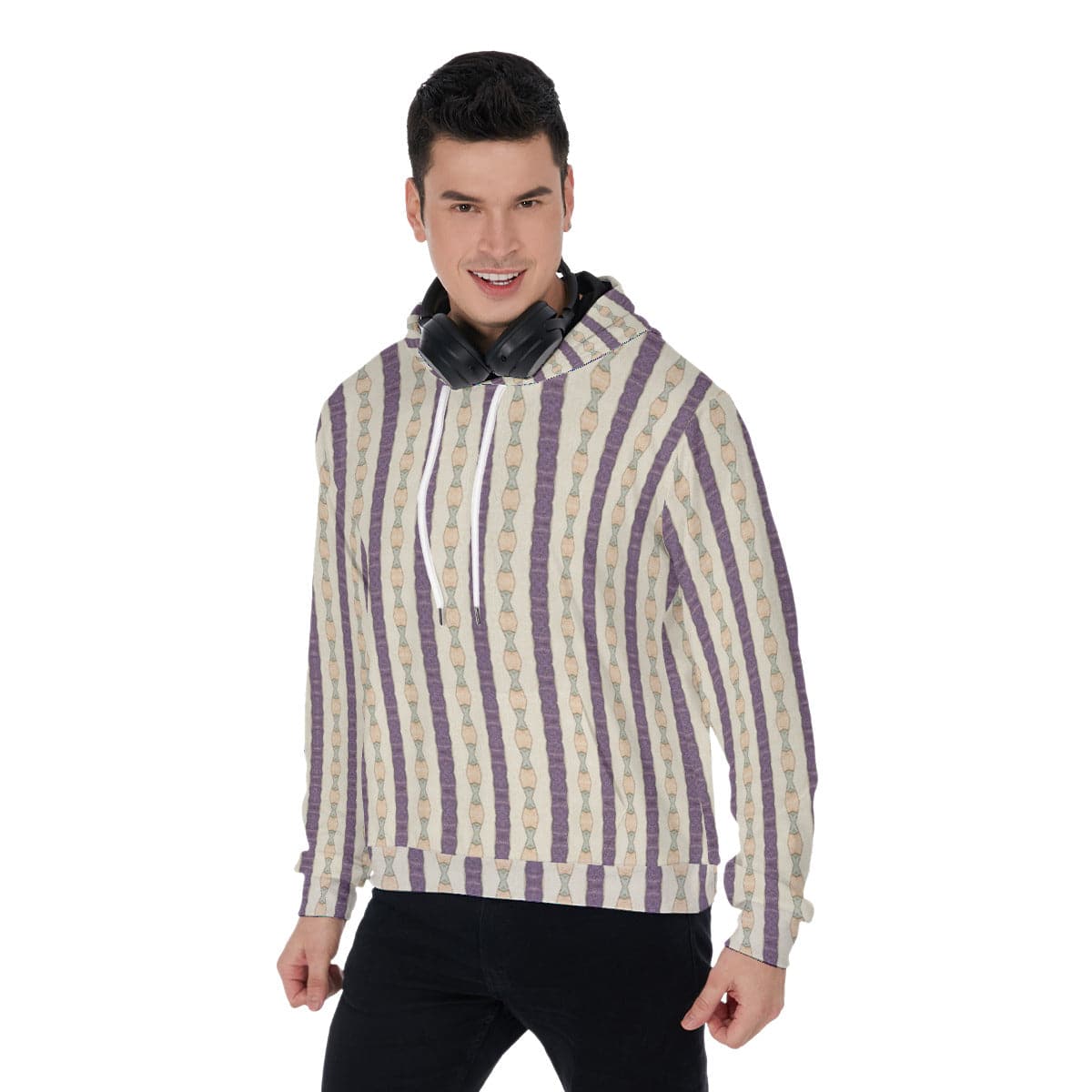 Kunisada Yellow and Purple Thicken Pullover Hoodie for Men by Sensus Studio Design