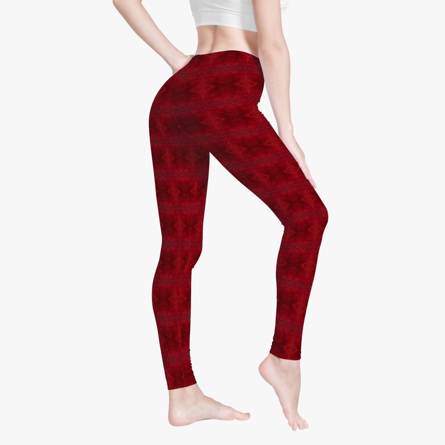Dark Red Patterned Skinny Fit Yoga Pants/Leggings for Women, by Sensus Studio Design