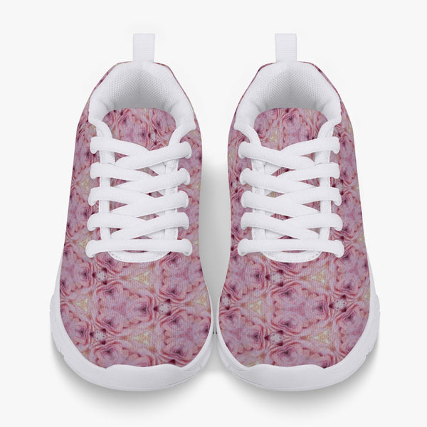 Pink roses, Kids' Lightweight Mesh Sneakers - White