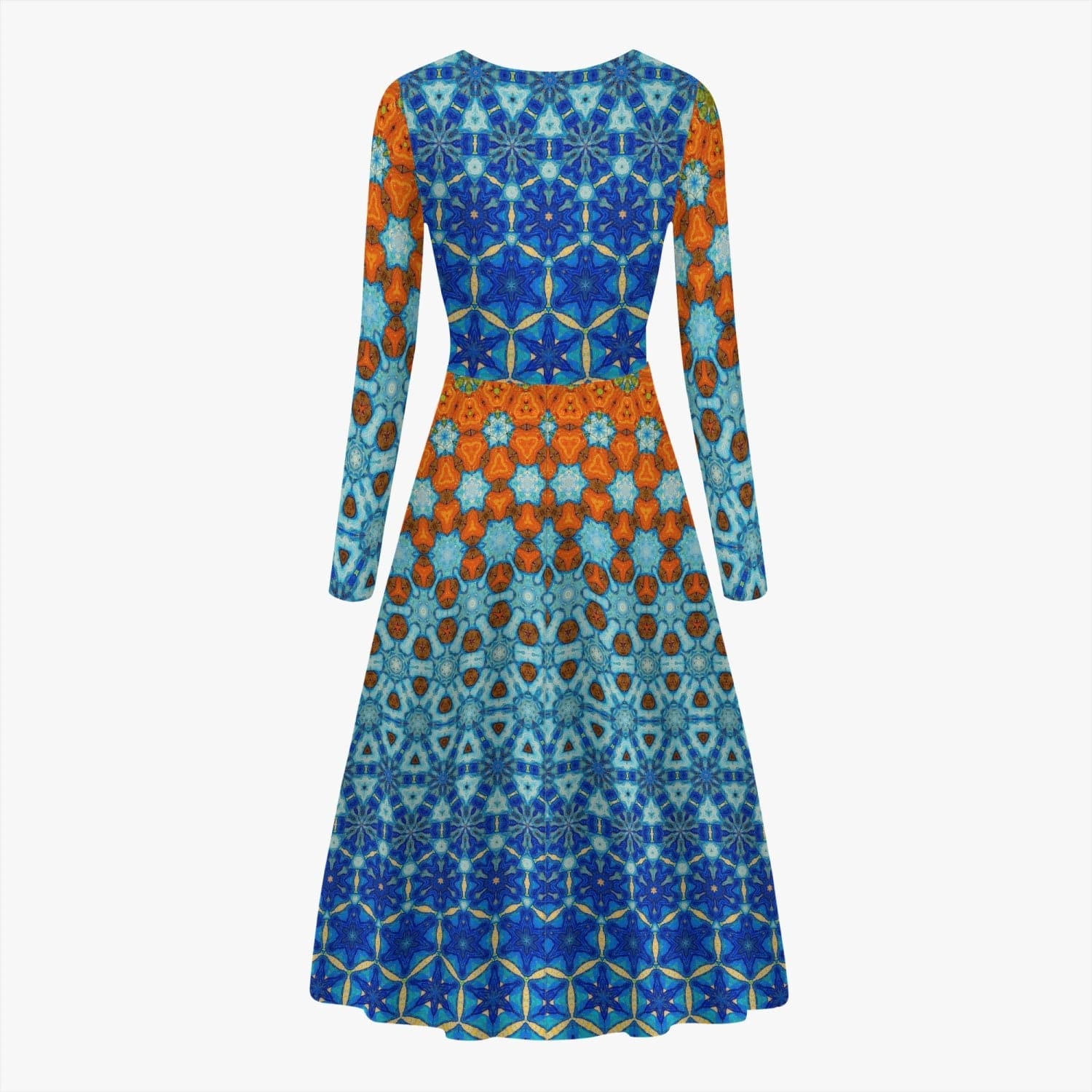 Orange and Blue Joy! trendy 2022  Women's Long-Sleeve One-piece Dress, by Sensus Studio Design