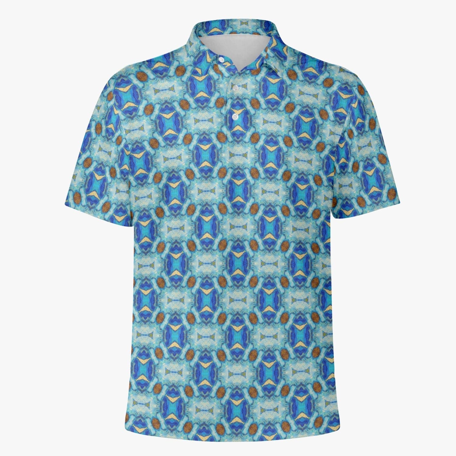Multi blue pattern colored  Handmade  Men Polo Shirt, by Sensus Studio Design