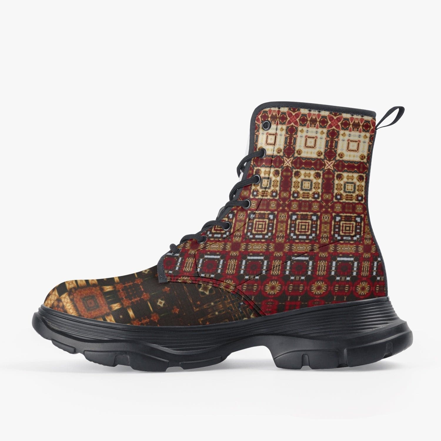 Orange and brown patterned exclusive designed Casual Leather Chunky Boots, by Sensus Studio Design