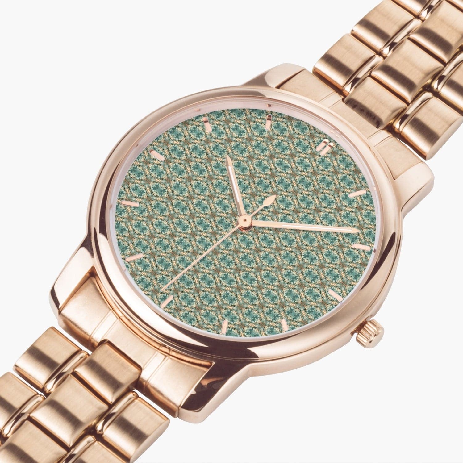 Beige and Blue fine Pattern Watch for Him/Her,  Folding Clasp Type Stainless Steel Quartz Watch (With Indicators)