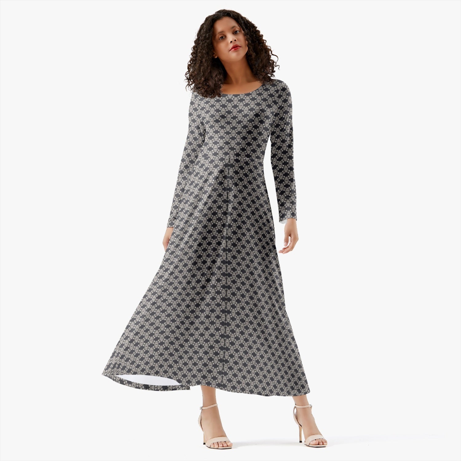 White on Black stylisch autumn 2022 Women's Long-Sleeve One-piece Dress, by Sensus Studio Design