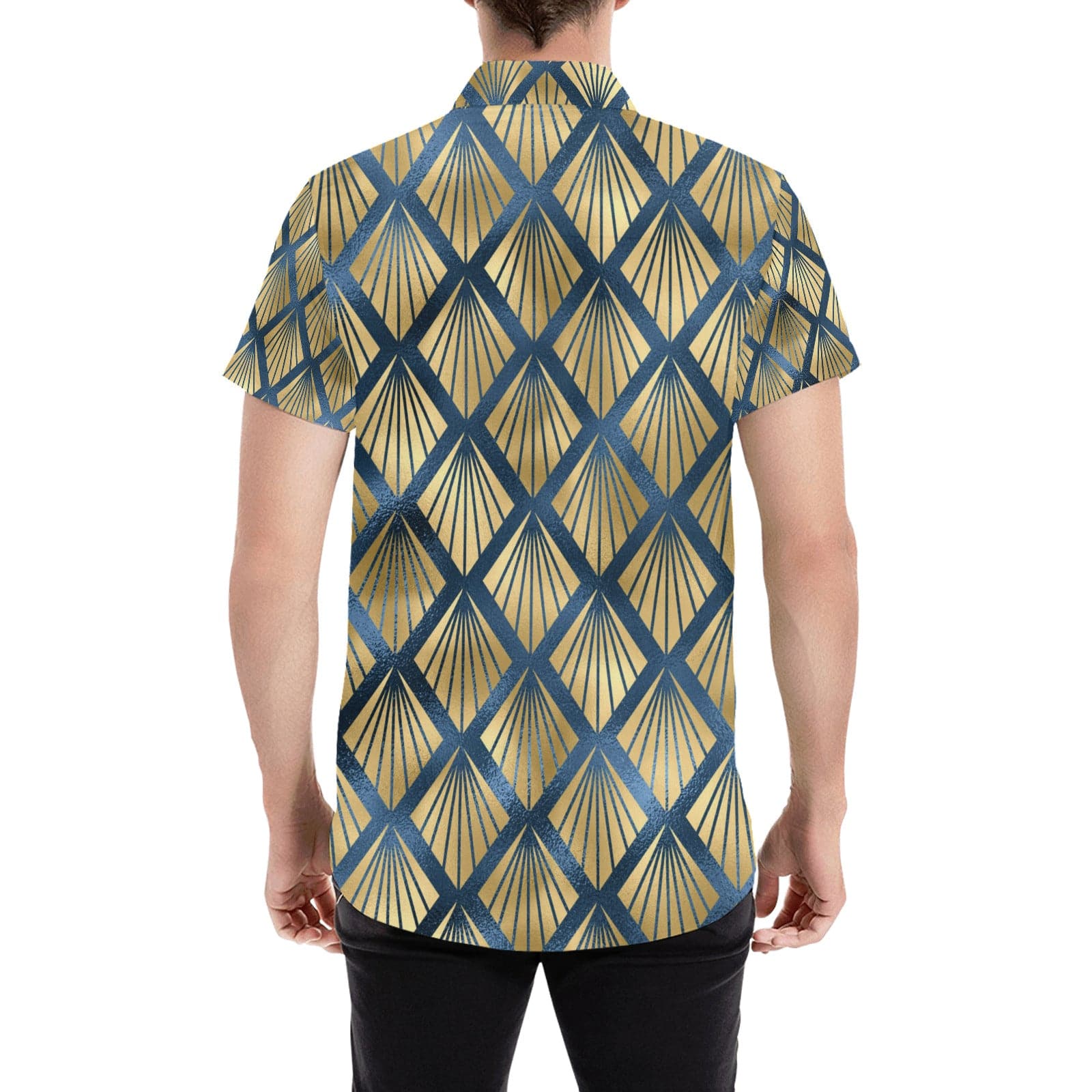 Blue and Gold Diamond Patterned Men's Shirt