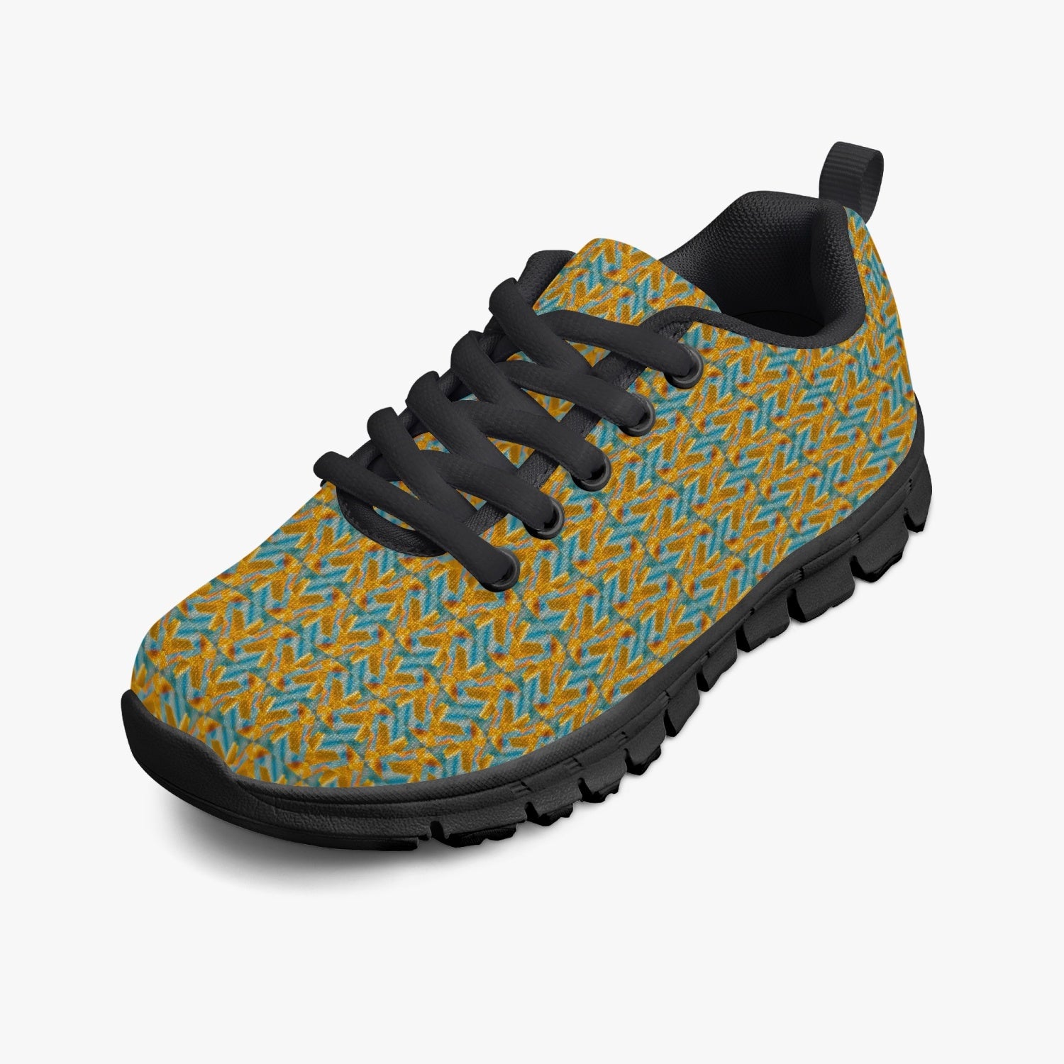 Yellow and Blue Wiggle,  Kids' Lightweight Mesh Sneakers - Black, by Sensus Studio Design