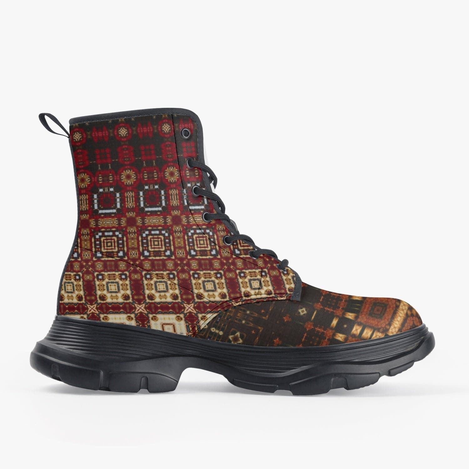 Orange and brown patterned exclusive designed Casual Leather Chunky Boots, by Sensus Studio Design
