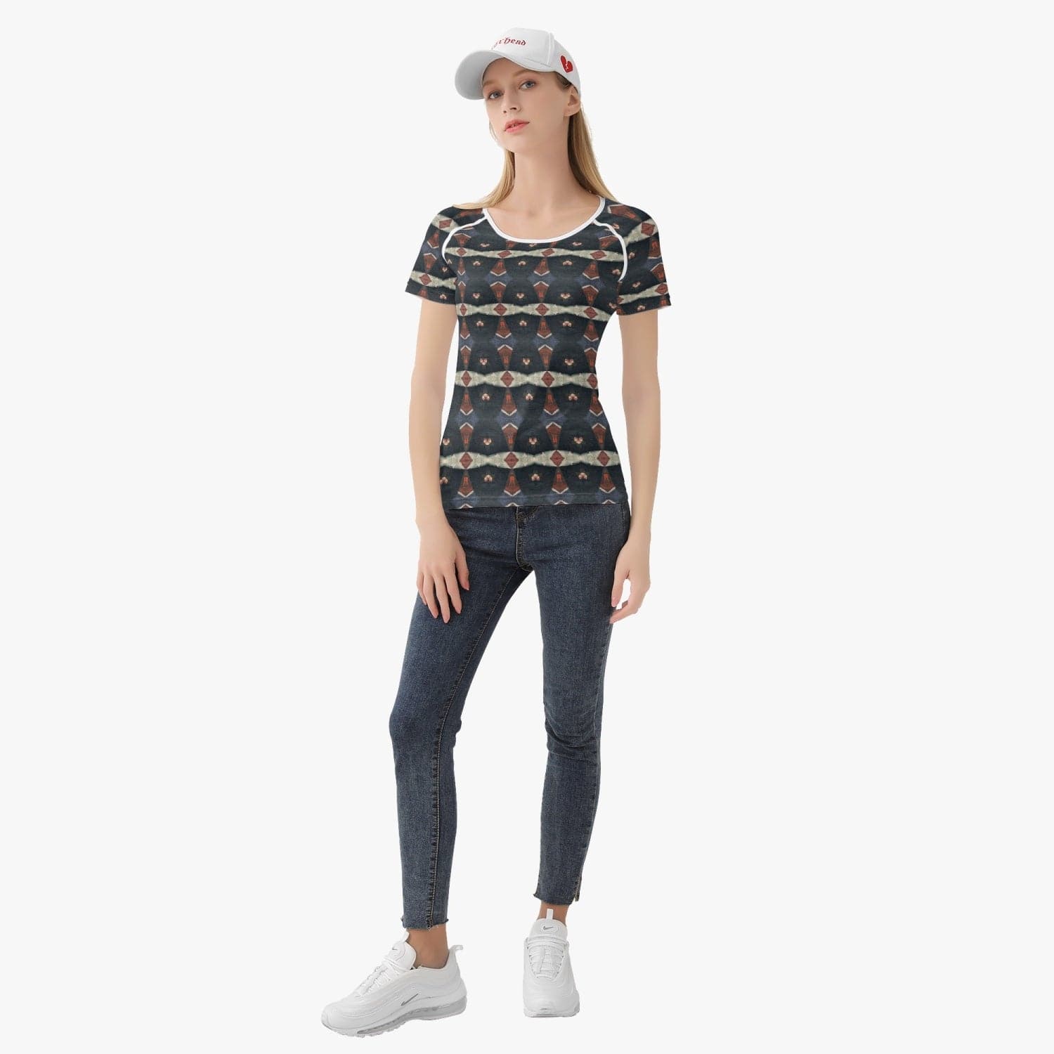 Building the Pillars Black with Subtle Red and Gold Patterned, Handmade Hot Women T-shirt Sports/ Yoga Top, by Sensus Studio Design