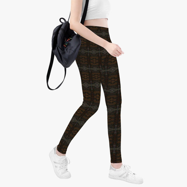 Womens New Beginnings Streetwear  Black Gold and Brown Patterned Yoga Pants/leggings by Sensus Studio Design