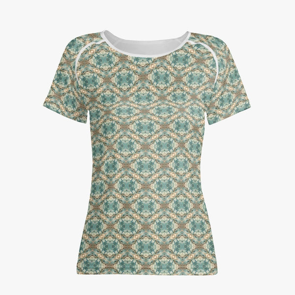 Sand and Aqua blue design Handmade  Quick dry, Women Yoga Top/T-shirt, by Sensus Studio Design