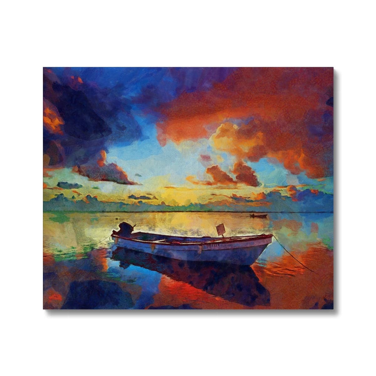 Boat at Orange Dawn in Lake Canvas