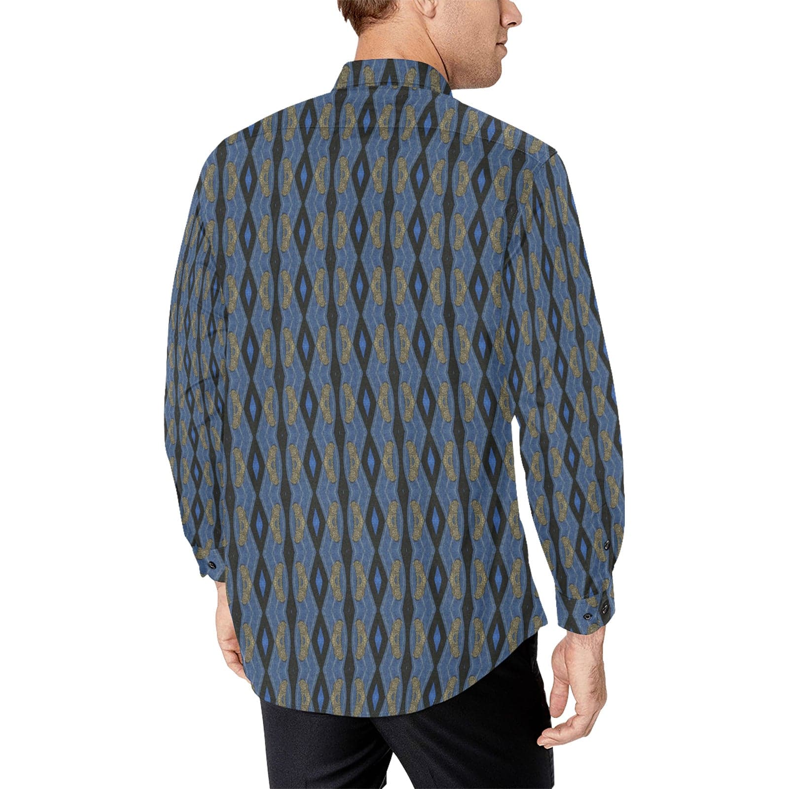 Dark Blue Patterned Mimasu Gennosuke Sadamasu INspired Long Sleeve Shirt for Men