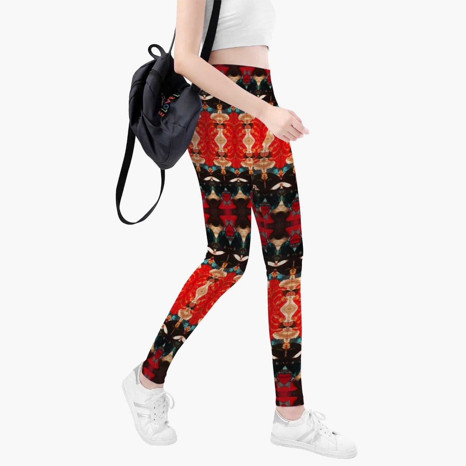 Red Orange and Black Hymalaian Patterned Yoga Pants for Women