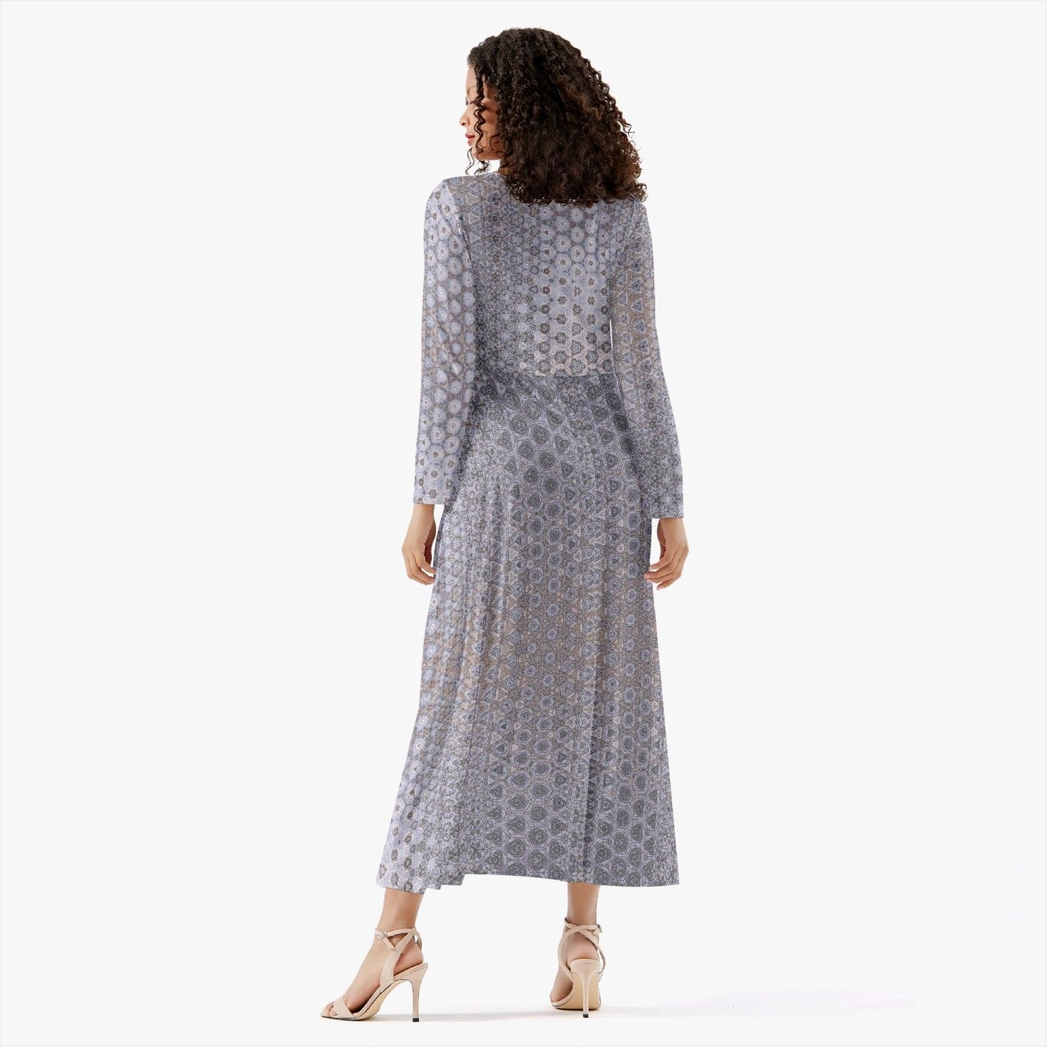 Soft Lila, grey fine patterned exclusively designed Women's Long-Sleeve One-piece Dress, by Sensus Studio Design