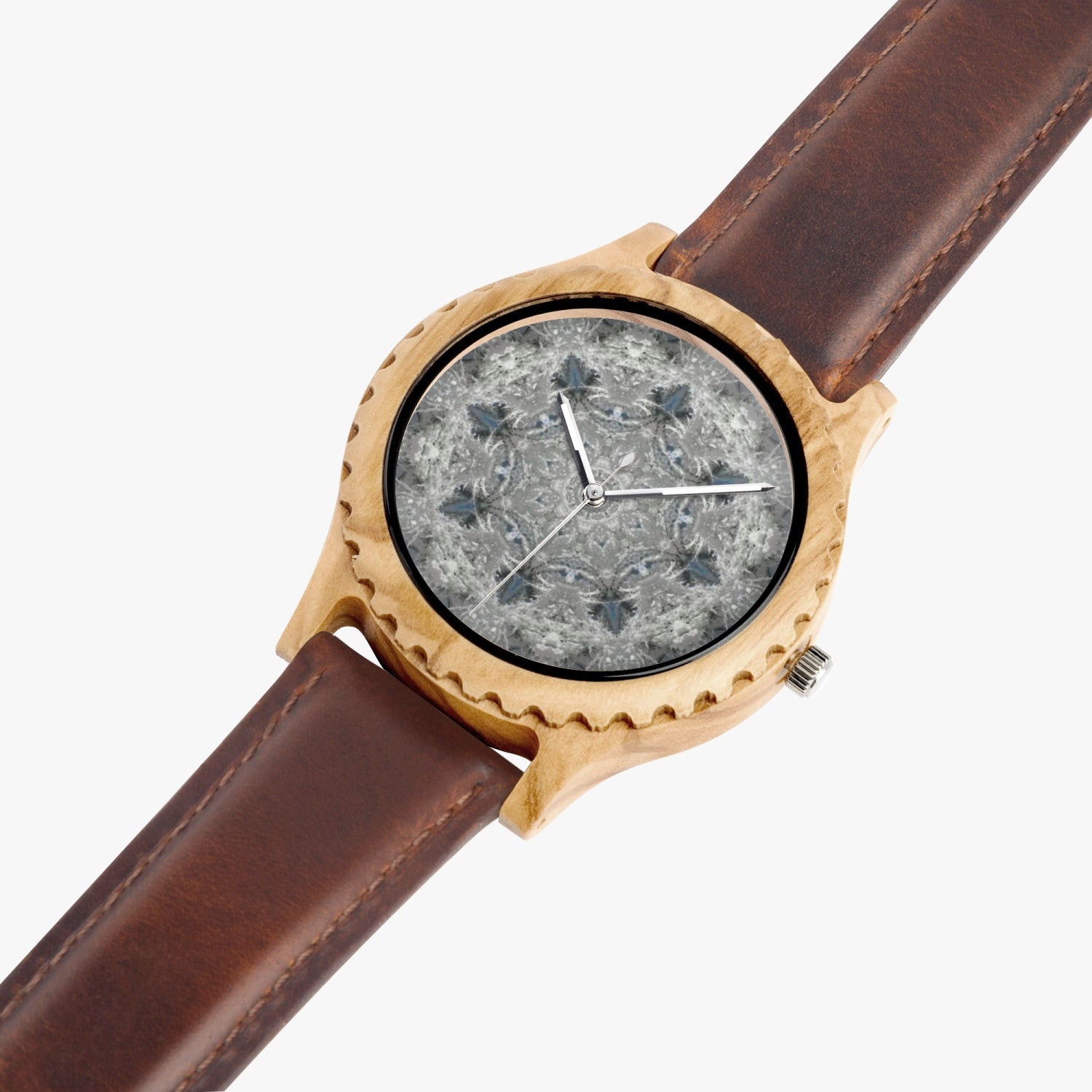 Snow Cristal Octagon, Italian Olive Lumber Wooden Watch - Leather Strap, by Sensus Studio Design