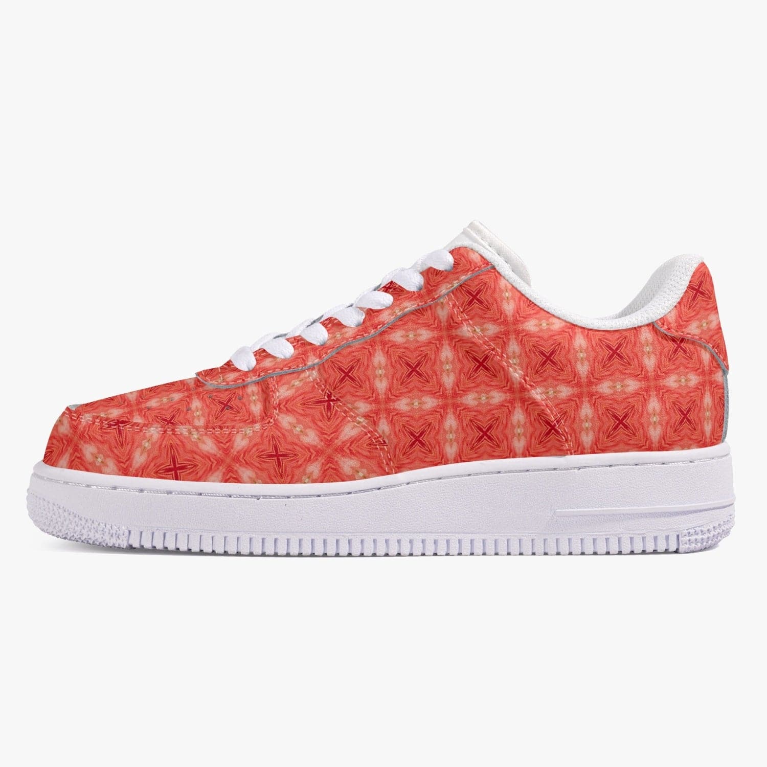 Red Buttercup crossed pattern Hot New Low-Top Leather Sports Sneakers for women, by Sensus Studio Design