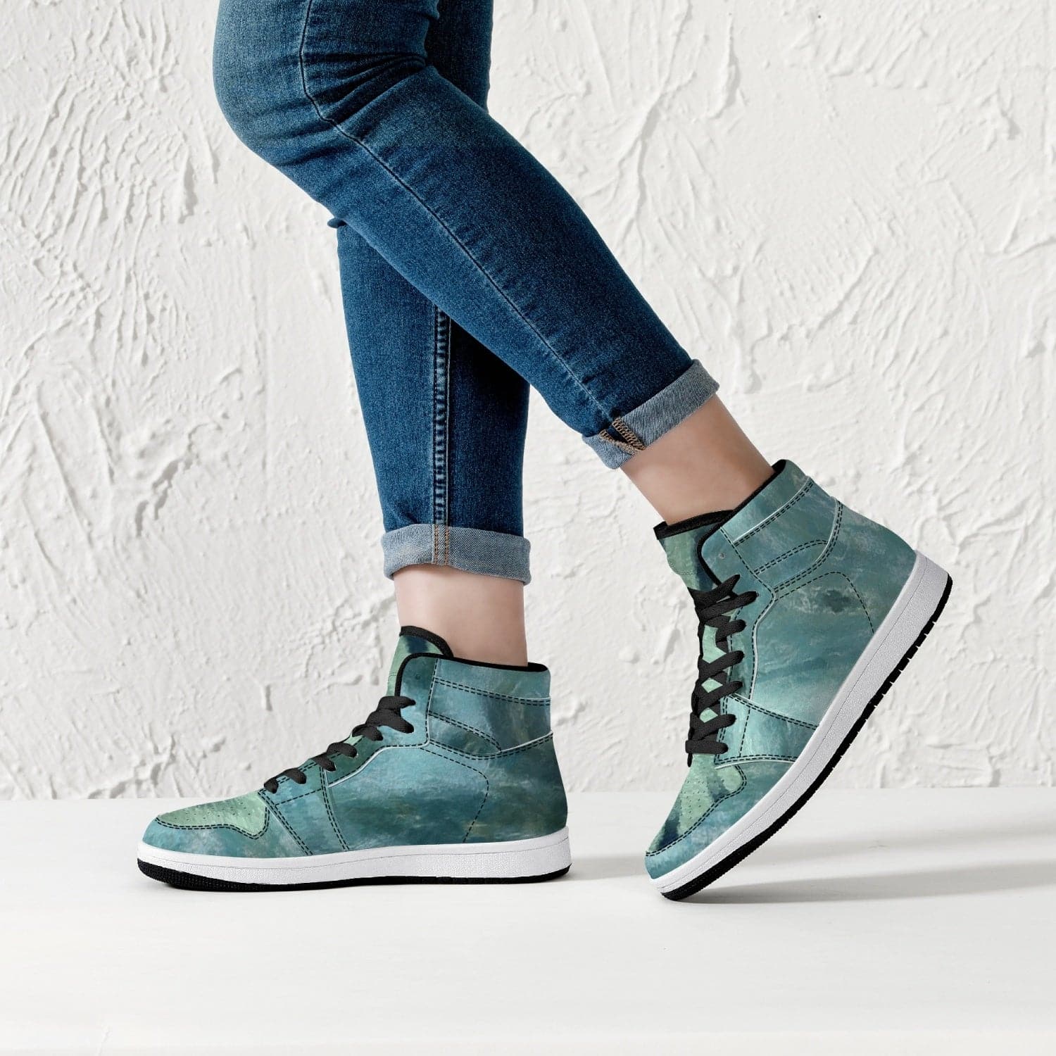 'Mountain Stream Green' High-Top Leather Sneakers - White / Black, design: Humphrey Isselt for Sensus Studio
