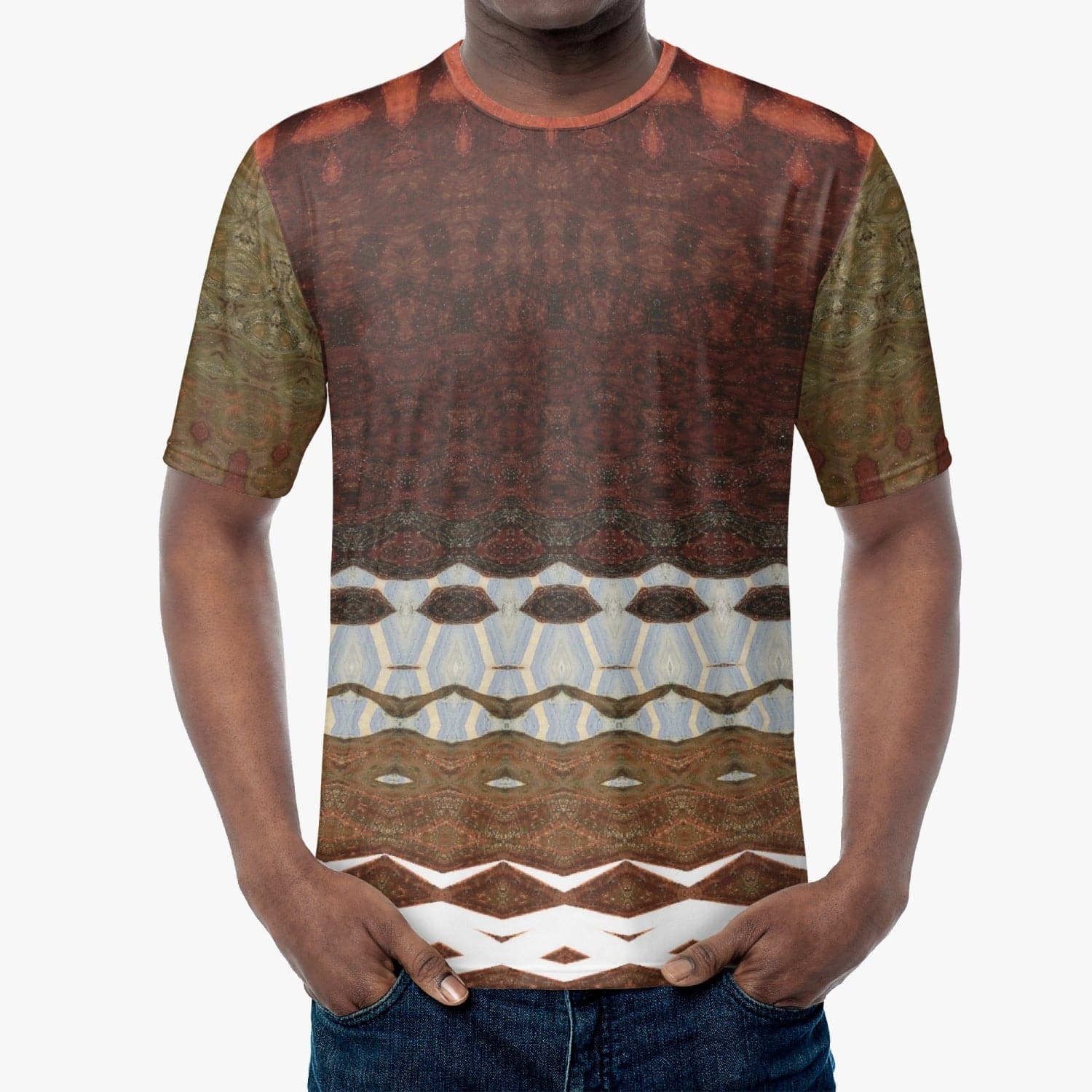 Sensus Studio Designed Handmade Brown T-shirt with Grey and White Elements
