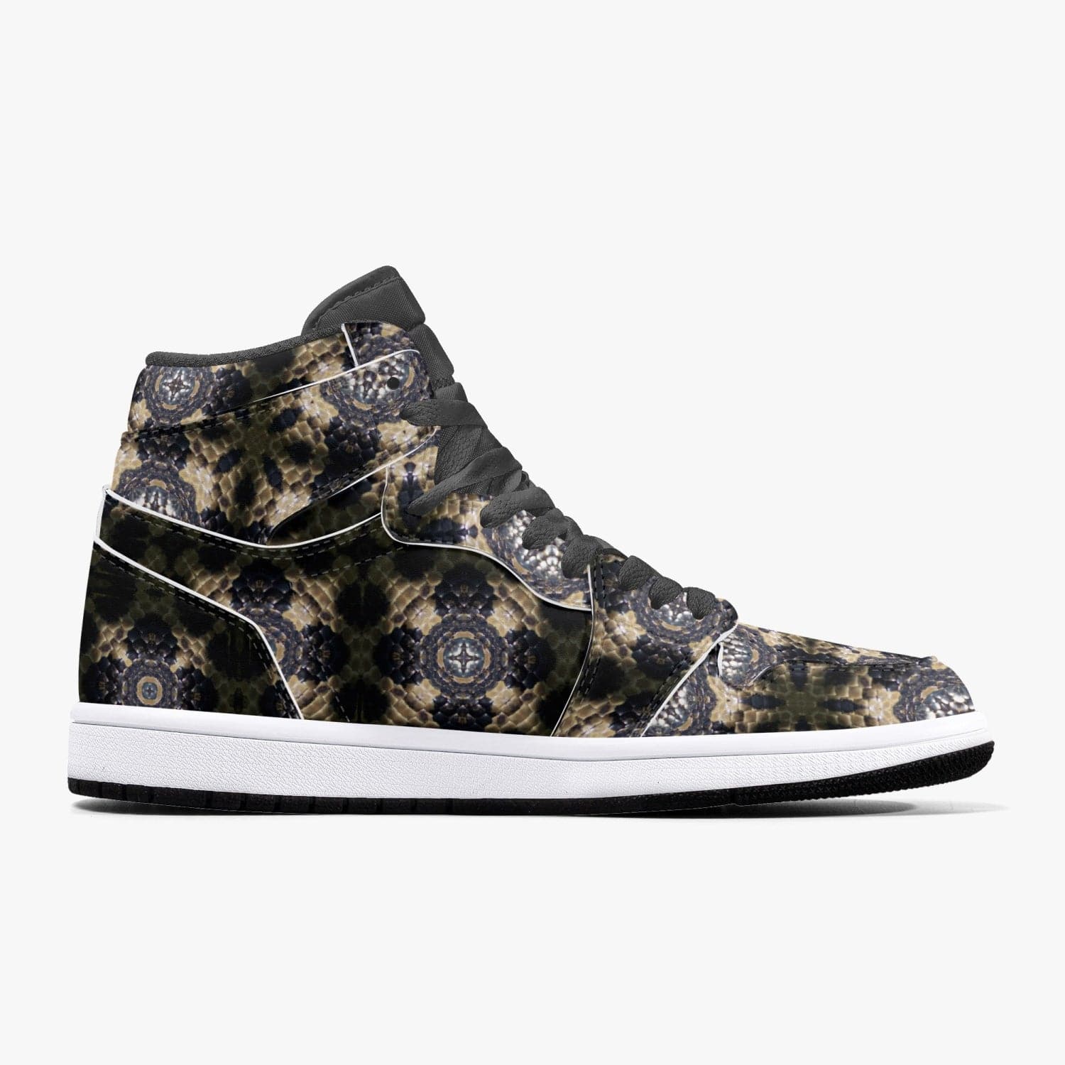 Rattle Snake Crossed pattern New Black High-Top Leather Sneakers for Men, by Sensus Studio Design