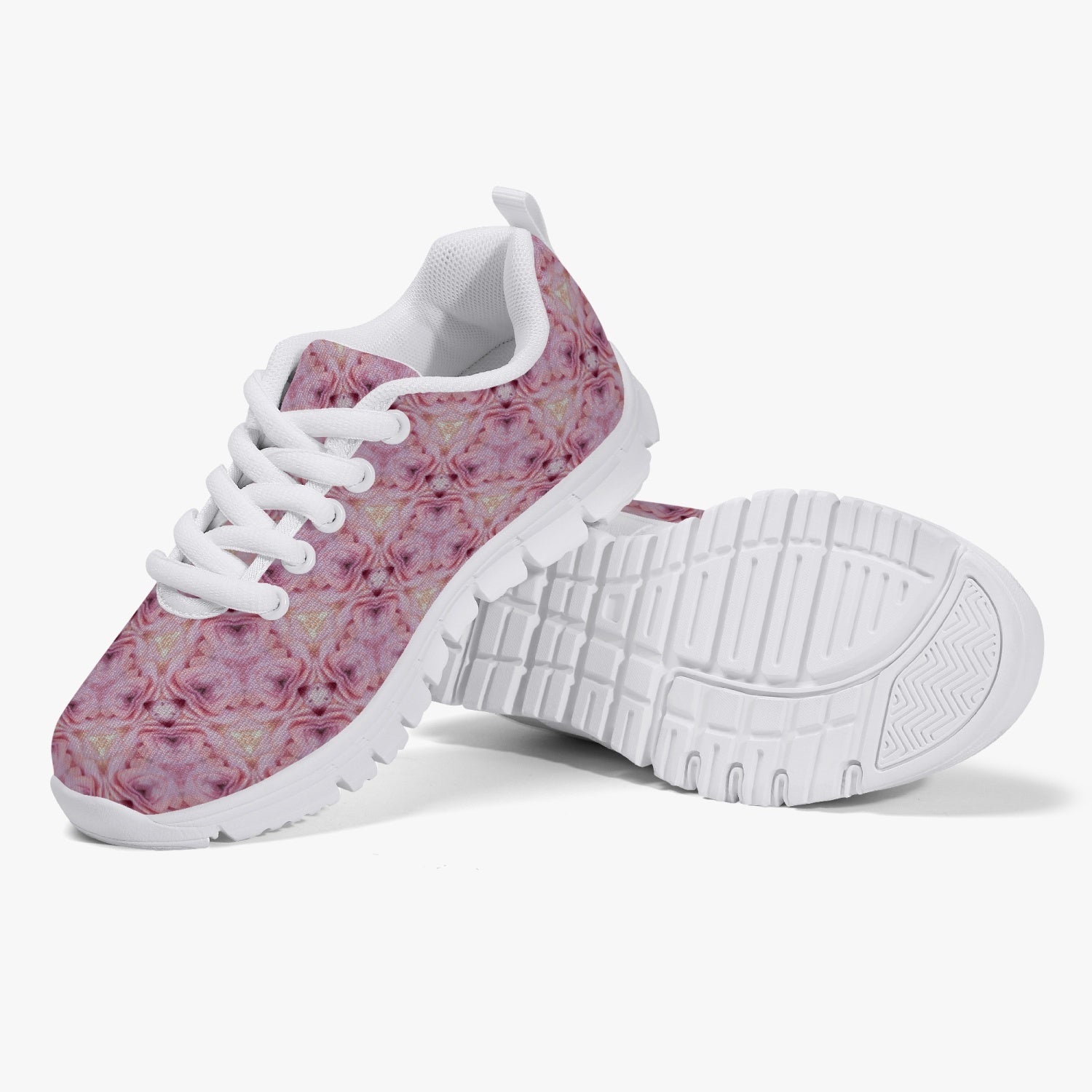 Pink roses, Kids' Lightweight Mesh Sneakers - White