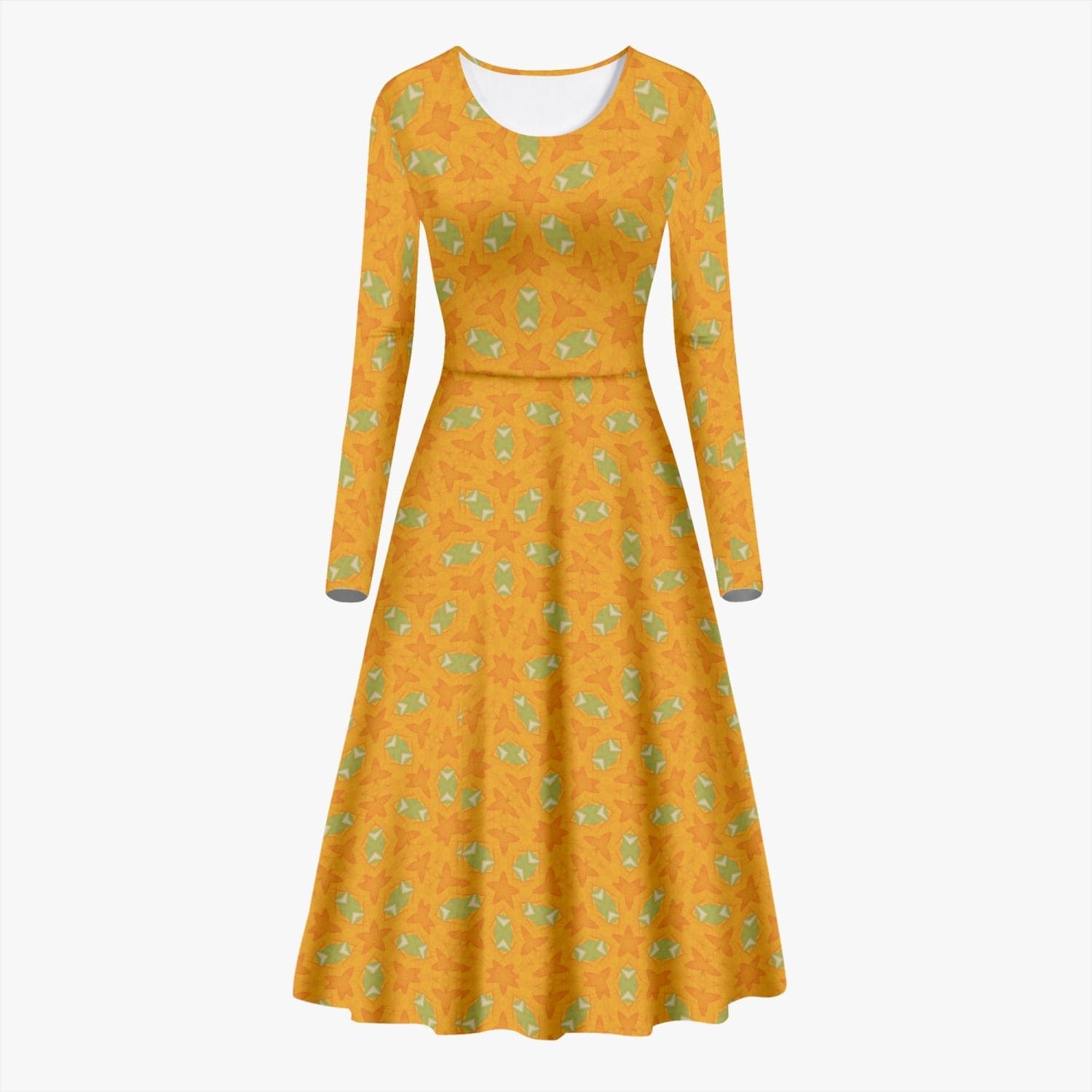 Yellow Buttercup, Women's Long-Sleeve Trendy One-piece Dress, by Sensus Studio Design