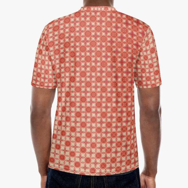 Sensus Studio Design Red and Cream Sophisticated Stylish Patterned Handmade T-shirt for Men