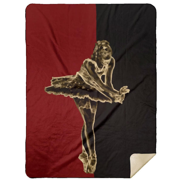 Bowing Ballerina Gold on Black and Red Premium Mink Sherpa Blanket 150x200 cm