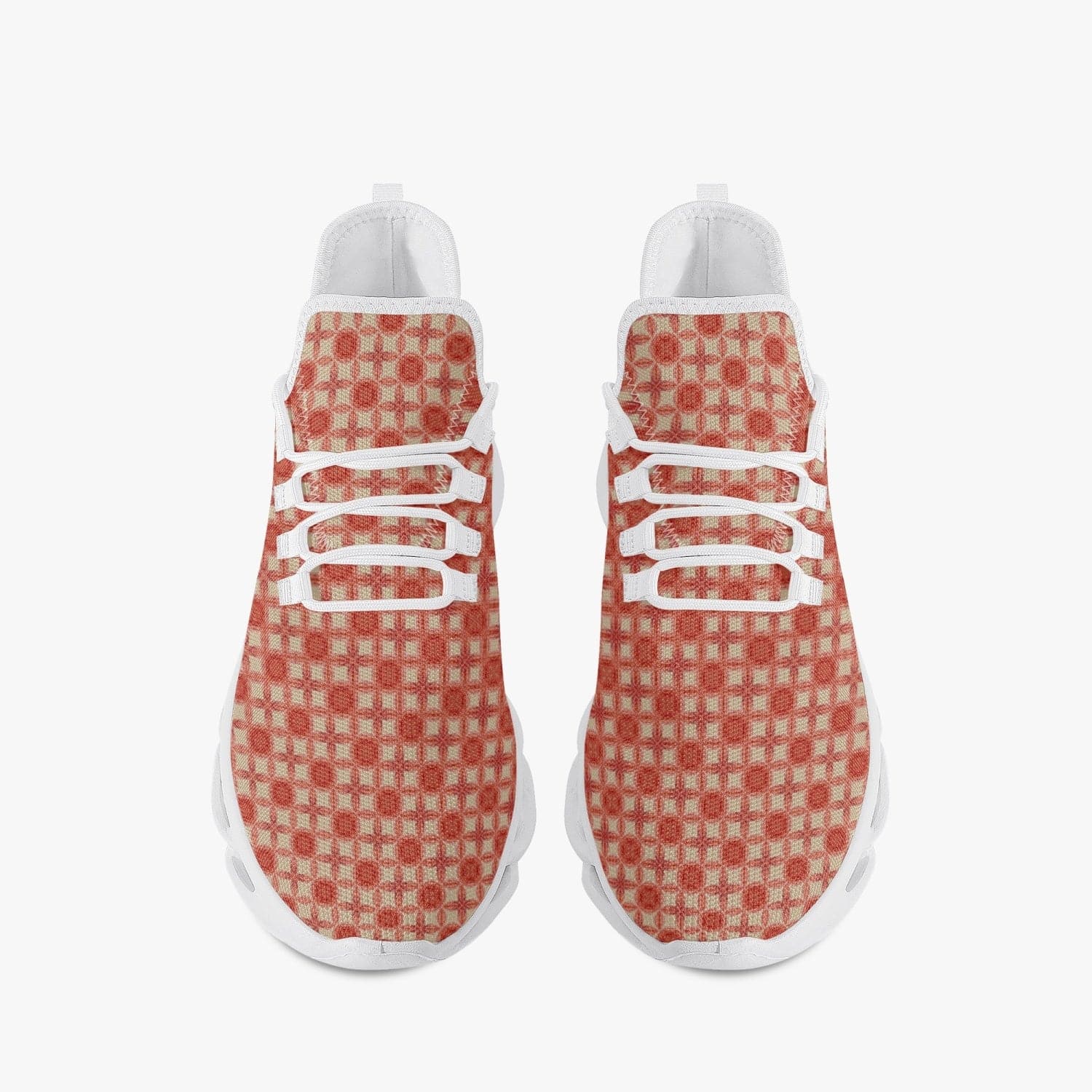 Red Buttercup fine Patterned trendy Bounce Mesh Knit Sneakers - White, by Sensus Studio Design