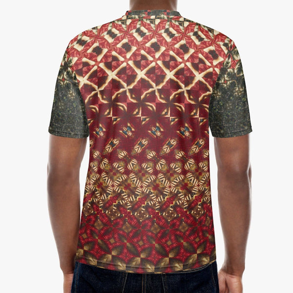 Red with Yellow Patterned. Handmade T-shirt for Men