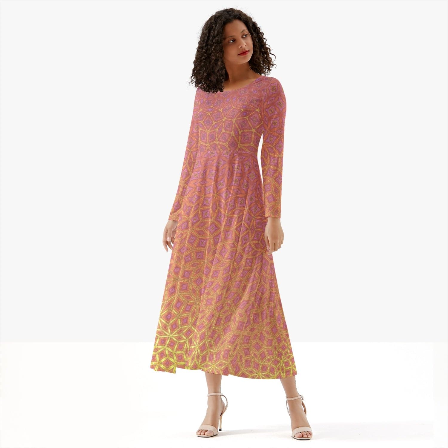 Sunrise at the Lake, Women's Long-Sleeve Trendy One-piece Dress, by Sensus Studio Design