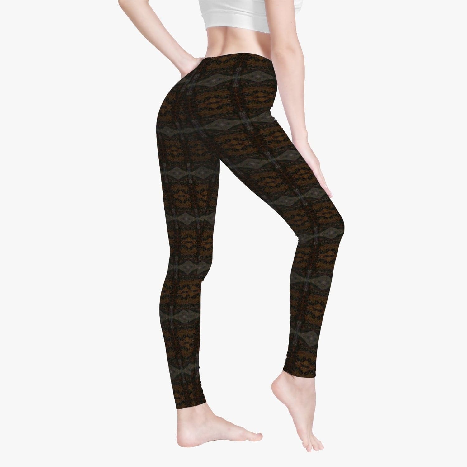 Womens New Beginnings Streetwear  Black Gold and Brown Patterned Yoga Pants/leggings by Sensus Studio Design