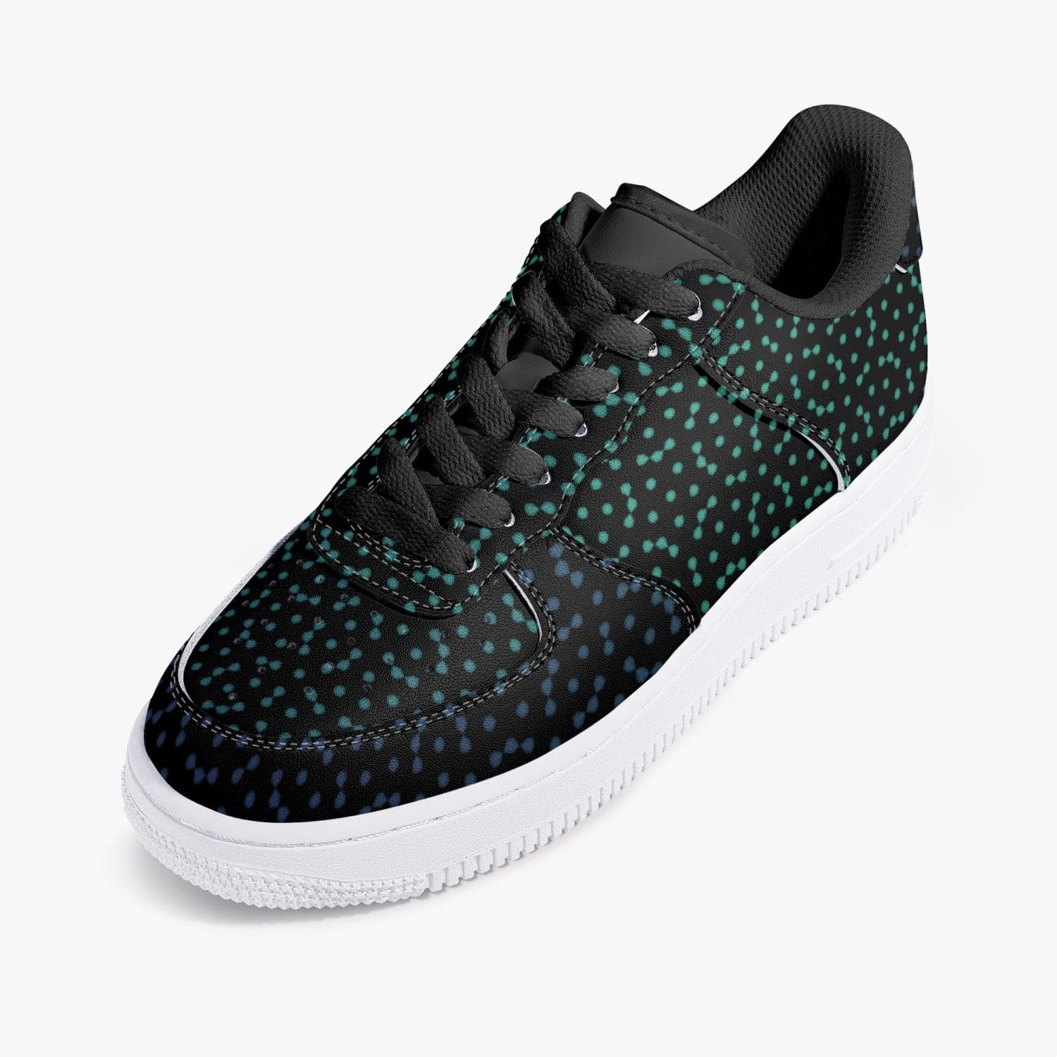 Blue and green night, Stylish 2022 Black Low-Top Leather Sports Sneakers for women, by Sensus Studio Design