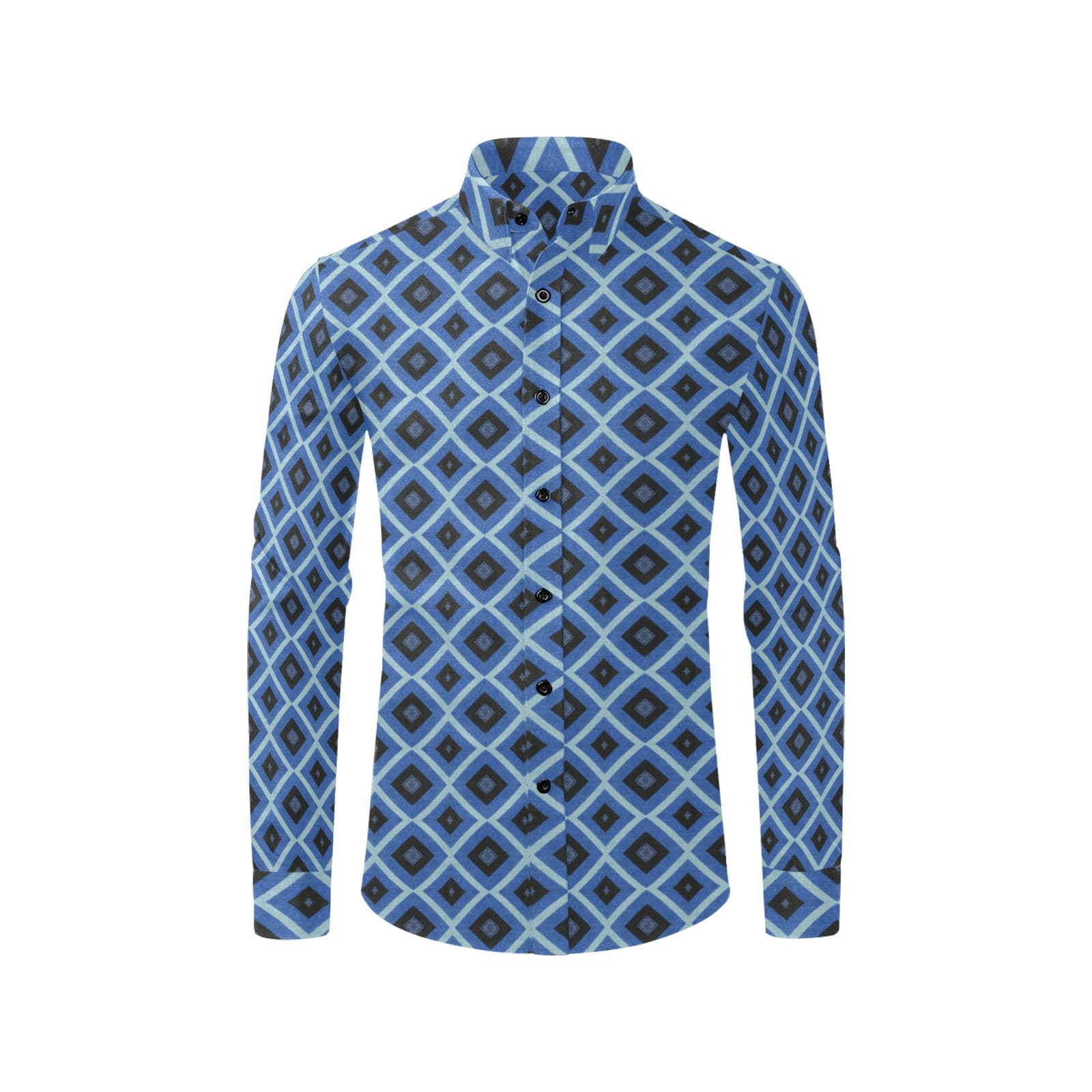 Gennosuke Inspired Black and Blue Patterned Men's Long Sleeve Shirt